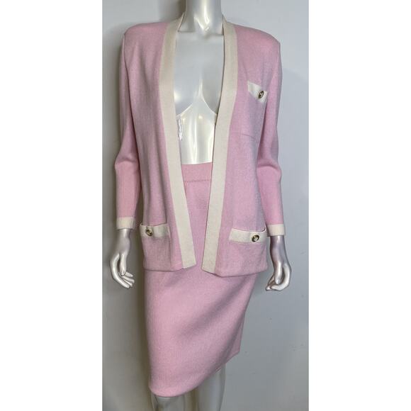 St. John Petal Pink Santana Knit 2 Pc Skirt Suit 10 M NWT NEW Jacket Straight - Picture 9 of 15
